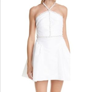 Self-Portrait Diamanté Trim White Taffeta MiniDress